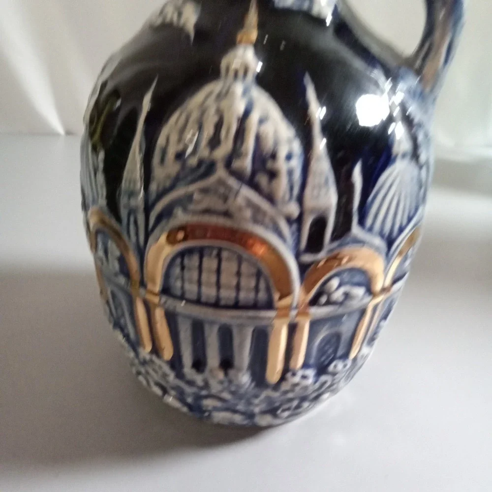 Vintage Tilso Japan Cobalt Blue Musical Decanter Crown Stopper Gold Trim 7.25